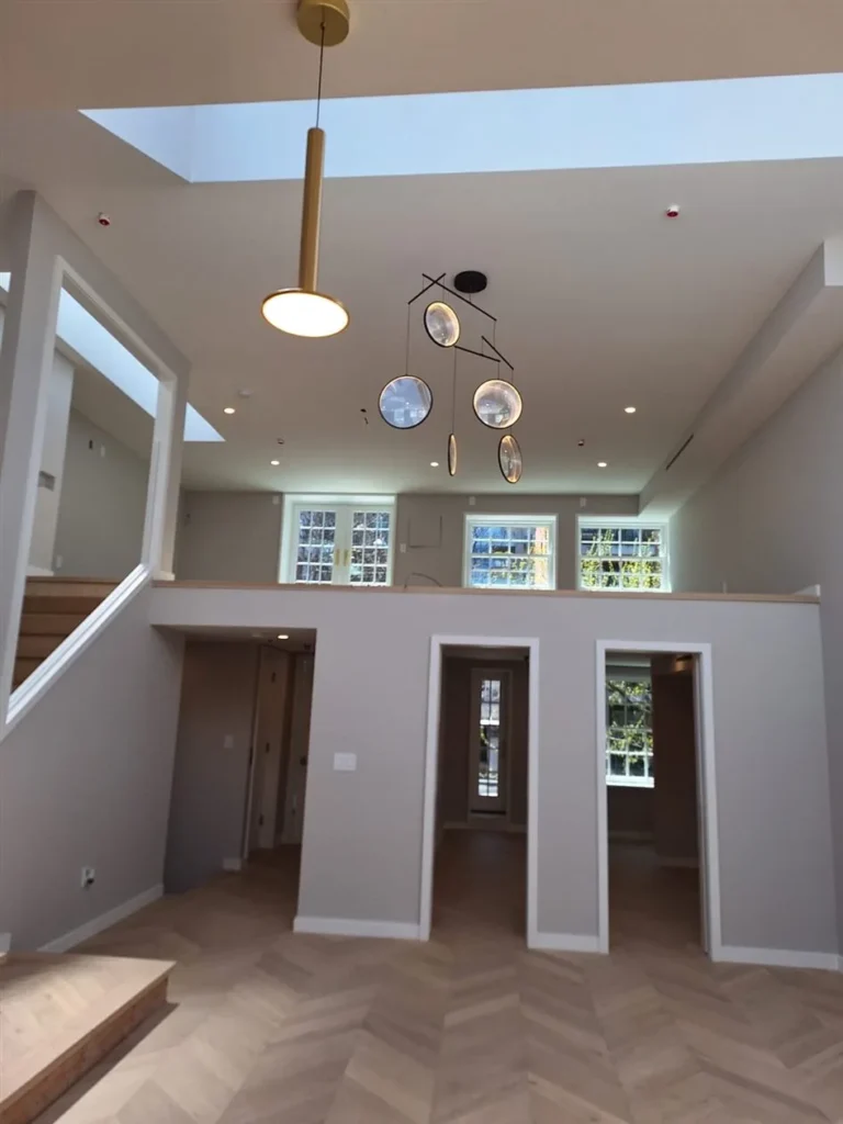 Complete electrical wiring of private house in Brooklyn — recessed lighting, pendant fixtures, and smoke detectors by AE Electric
